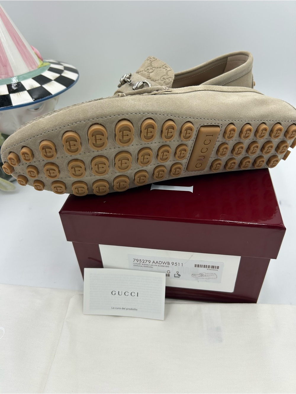 Men's Gucci suede oatmeal horse bit driver loafers size 9 fits 10US - Picture 7 of 12